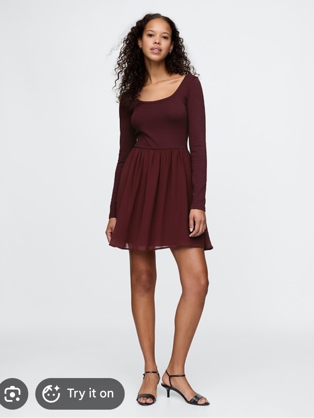 GAP Long-Sleeve Mini Dress in Deep Wine